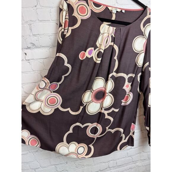 BODEN brown floral viscose silk blouse tunic top size 16 - Picture 5 of 7
